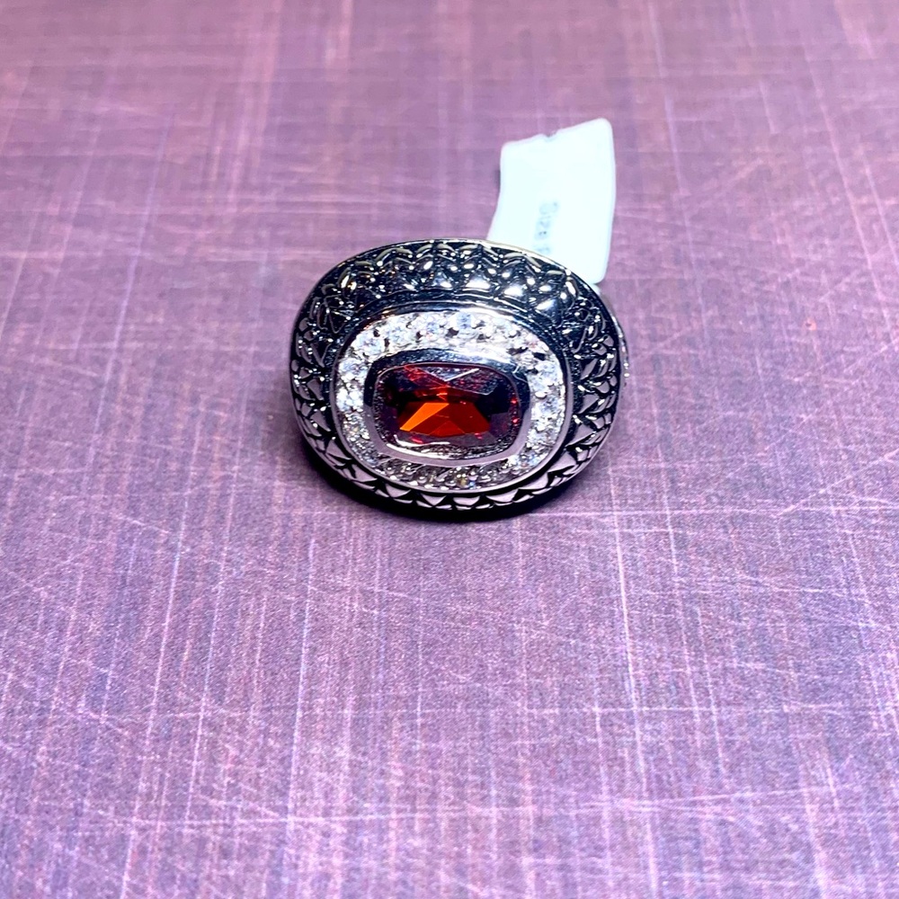 Maximalist Royalcore Silver and Crimson Gemstone Ring